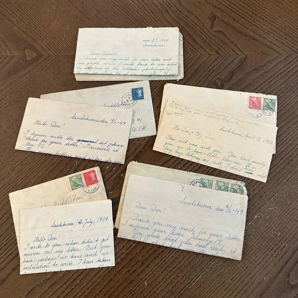 Vintage 1940s 1950s Swedish Pen Pal Letters Handwritten Ephemera Sweden Stamps